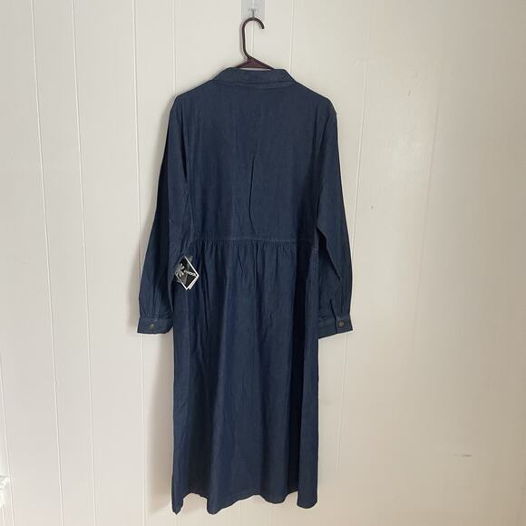 Vtg 90s Denim Maxi Dress XL Prairie Button Down Cowgirl Modest Cottagecore - Picture 2 of 9